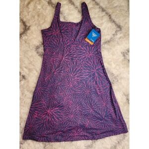 Columbia Floral Sleeveless Sundress Purple Pink Square Neck Size S Jersey
